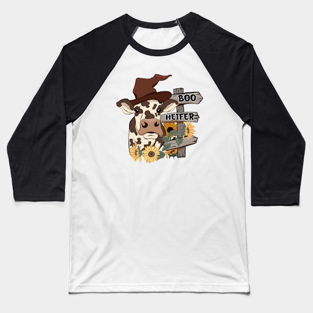 Boo Heifer Sunflower Cow Baseball T-Shirt by CB Creative Images